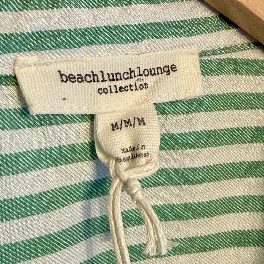 beachlunchlounge Candace Green and White Striped Shirt Lightweight Summer Vibe - Picture 6 of 9